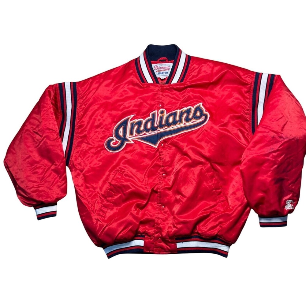 Starter Cleveland Indians Jacket Mens XL Red Vintage MLB Satin Diamond 90s